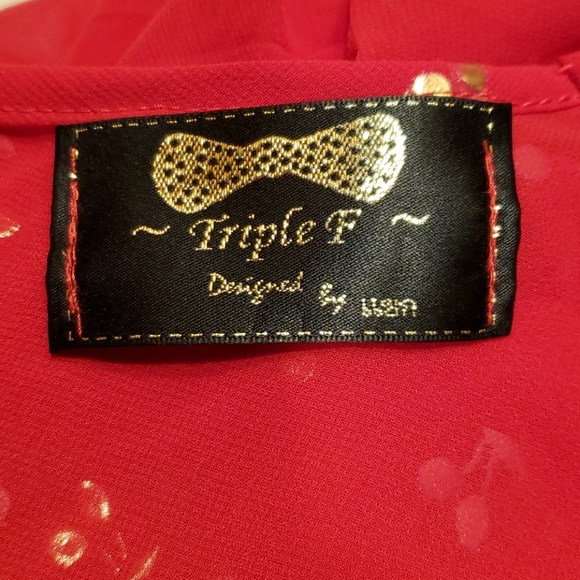 Triple F Red with Gold Cherries Shorts Romper - Picture 10 of 11